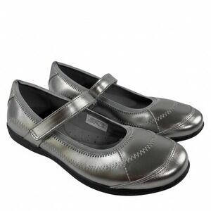 Hush Puppies Silver Metallic Leather Mary Jane Ballet Flats Casual Women Size 6M